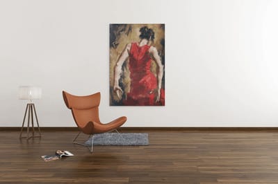 Canvas Schilderij - Vrouw in Rode Jurk - Wanddecoratie - 90x60x2 cm