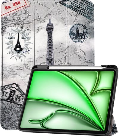 Hoesje Geschikt voor Apple iPad Air M3/M4 (2025/2026) - 11 inch - Dun & Stevig - Trifold Bookcase - Hard Cover Case - Met Uitsparing Geschikt voor Apple Pencil - Hardcover Book - Tablet Hoes - Eiffeltoren