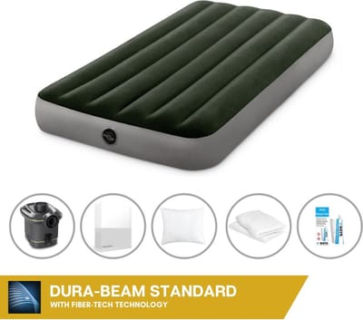 Intex Luchtbed - 1-Persoons - 99 x 191 x 25 cm - Groen - Inclusief pomp - Hoeslaken - Kussen - Kussenbeschermer en Reparatieset