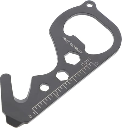 Multitool Kaart - Flesopener Sleutelhanger - Buitenactiviteiten - Roestvrij Staal - 8 x 3.3 cm - Zwart
