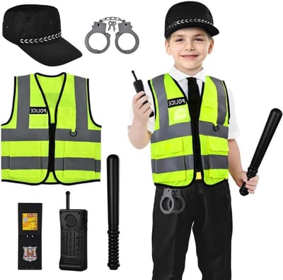 Kinderen Politie Kostuum Set met Vest en Hoed, Perfect voor Verkleedpartijen en Rollenspellen