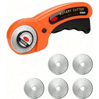 45mm Rolmes met 5 Vervangende Mesjes Veiligheidsslot Rolmes Set Naaien Snijgereedschap voor Stof Papier Leer Ambachten one-size veelkleurig
