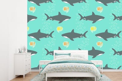 Behang - Fotobehang Patronen - Water - Haai - Jongens - Jongetje - Kind - Kids - Breedte 360 cm x hoogte 260 cm