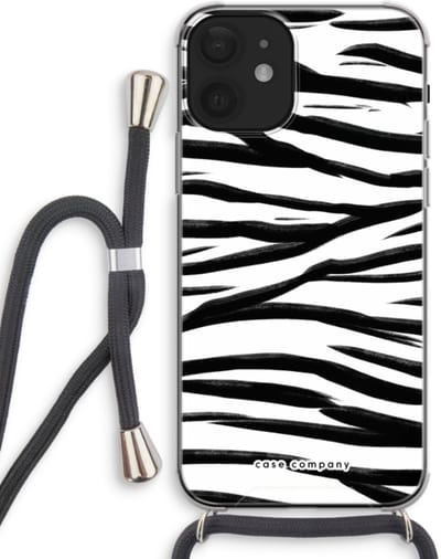 Case Company® - Hoesje met koord geschikt voor iPhone 12 mini hoesje met Koord - Zebra pattern - Telefoonhoesje met Zwart Koord - Bescherming aan alle Kanten en Over de Schermrand