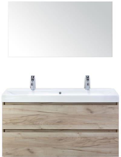 Maxx XL Badmeubelset 120 cm - Craft Oak - Wastafel Just Enkel 2 Kraangaten met Spiegel