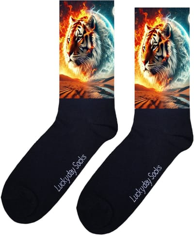 Tijger - Opkikker - Grappige sokken - Valentijns cadeau - Verjaardag cadeau - Sint cadeau - Leuke sokken - Vuur - Natuur - Vrolijke sokken - Cadeautje - Grappige cadeau - Kerstsokken - Vaderdag - Moederdag - Maan - Dier - Socks maken Happy - 37-44