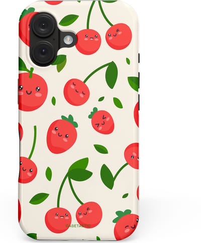 Casetastic hoesje geschikt voor Apple iPhone 16 - MagSafe - Dubbellaagse bescherming - Knappe Kers - Fashion Case - Crème Rood Wit Groen