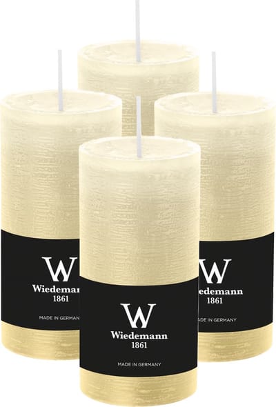 Wiedemann Cilinderkaars/stompkaars - 4x - rustieke kaars - creme wit - 6 x 12 cm - 42 branduren