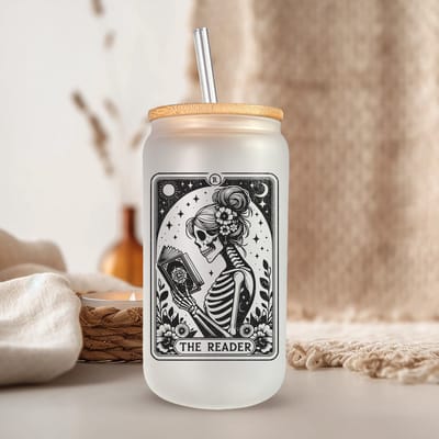 Tarot The Reader Glazen Drinkbeker met Glazen Rietje en Deksel - Bubble Tea - Koffiebeker - Koffieglas - Koffie glas - 500ml ijskoffie beker - Koffie beker - Mason Jar - Boba - Theebeker - Thee beker - Glazen Drinkbeker - Ijskoffie glas