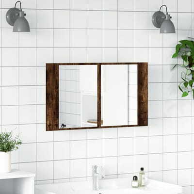 Vidaxl Meuble de Salle de Bain avec Miroir et LED, Chêne Blanchi, 80X12X45, Acrylique