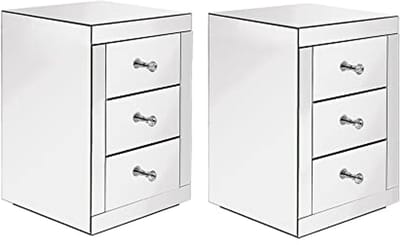 Set van 2 Nachtkastjes met Spiegel en Opbergladen voor Slaapkamer en Woonkamer - Modern Design 40 x 40 x 60 cm