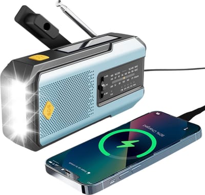 Luvonic® Noodradio - Draagbare Powerbank - LED Zaklamp - SOS Knop - Dynamo/Solar/Zonnepaneel - AM/FM Radio - Blauw