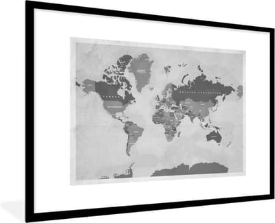 Poster in lijst - Fotolijst 90x60 cm - Posters - Wereldkaart - Vintage - Paars - Kind - Meiden - Jongens - Posterlijst zwart - Decoratie - Wanddecoratie woonkamer - Muurdecoratie slaapkamer
