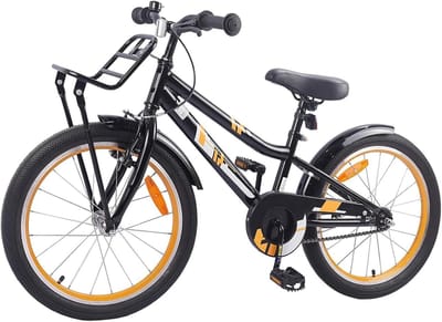 Kinderfiets - Jongensfiets Meisjesfiets - Veilig Fietsen - Intuïtief Remsysteem - 18 inch - Oranje Zwart