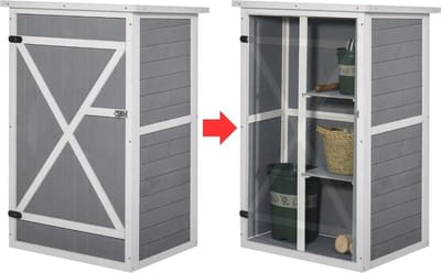 MKSS® Tuinkast Hout - Tuinkist - Tuinkasten voor Buiten - Tuinberging - 75x50x115cm - Grijs met Wit