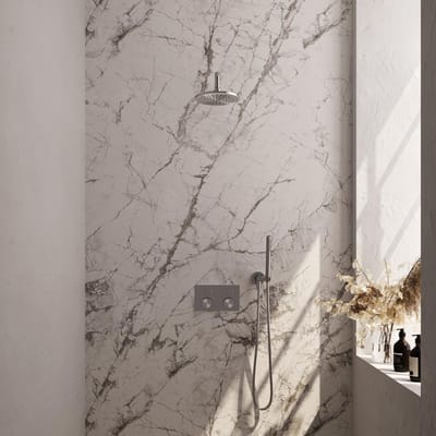 Brauer Brushed Carving Thermostatische Regendoucheset Inbouw - Hoofddouche 20 cm - Gebogen Wandarm - Met Drukknoppen - Handdouche Staaf - Doucheslang - Wandaansluitbocht - Rvs
