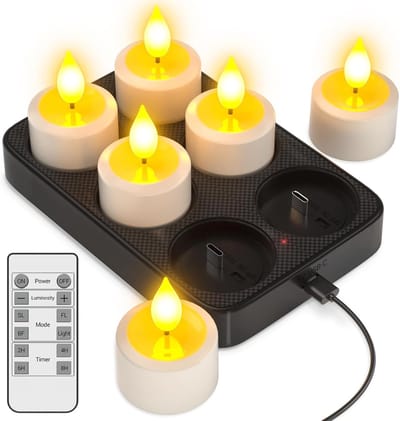 Oplaadbare Theelichtjes - LED Kaarsen - Sfeervolle Decoratie - Met Laadstation - 6 Stuks - Wit
