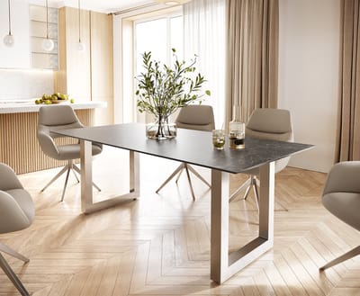 Eettafel Edge keramiek Laminam® Nero Greco grijs 200x100 roestvrij staal breed