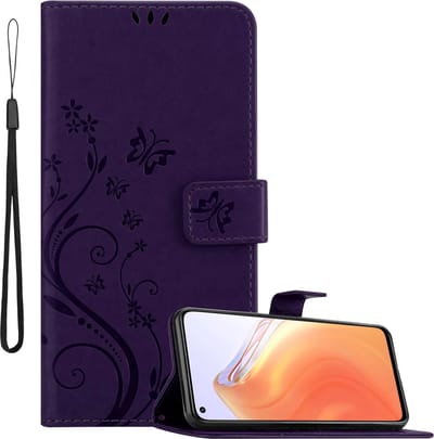 Cadorabo Hoesje geschikt voor Xiaomi Mi 10T / Mi 10T PRO in BLOEMEN DONKER PAARS - Beschermhoes in bloemmotief met magnetische sluiting, standfunctie en kaartsleuven Book Case Cover Etui