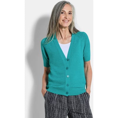 Tricot jasje van koel lintjesgaren - smaragd - Gr. 19 van Goldner Fashion