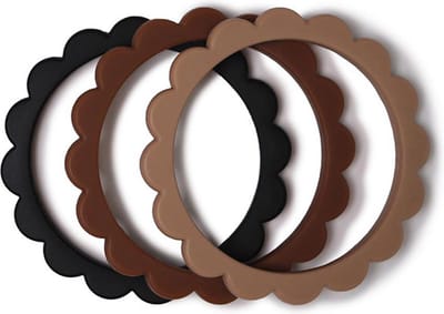Mushie Siliconen Bijtringen mix 3pack - zwart bruin beige
