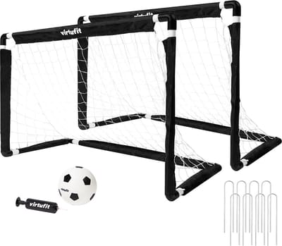 VirtuFit Mini Voetbaldoelen Set met Bal en Pomp - Voetbalgoals - 92 x 64 cm - Zwart - Inclusief ballen en pomp - Eenvoudig op te zetten - Set van 2