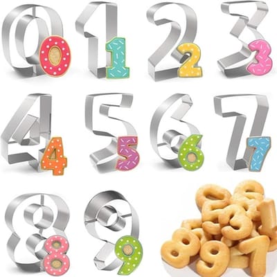 Set Van 10 Uitsteekvormpjes - Koekjes Vormen Voor Koekjes - Nummer Uitsteekvormpjes - Koekjes Snijders Van Roestvrij Staal - Dessertdecoratie - voor Koekjes - Bakken - Taartversiering - Fondant - DIY Bakken (zilver)