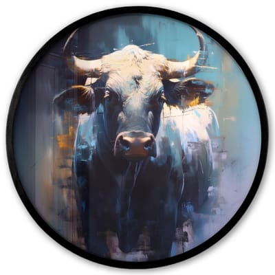 Poster in lijst Rond - Fotolijst 40x40 cm - Posters - Stier - Zwart - Abstract - Horens - Ronde posterlijst zwart - Decoratie - Wanddecoratie woonkamer - Muurdecoratie slaapkamer