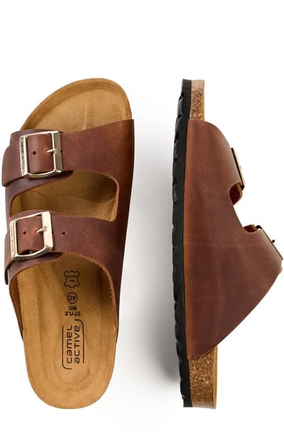 camel active Leren slipper met kurken voetbed - Maat womenswear-38 - Bruin