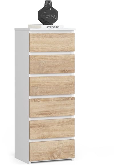 Ladekast CL6 met 6 Lades / AKORD Furniture Factory / Wit – Sonoma Eik / 40x109x35 cm