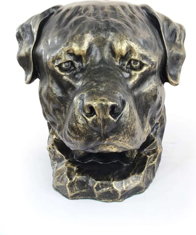 Rottweiler urn hond en tuinbeeld voor hondenas, grote hondenkop