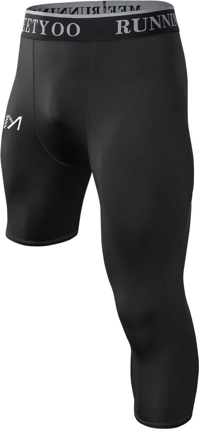 MEETYOO 3/4 Leggings Heren Sportlegging Compressiebroeken Heren Hardloopleggings Leggings Atletische workout Gymbroeken Basketbal-Wit-XXL