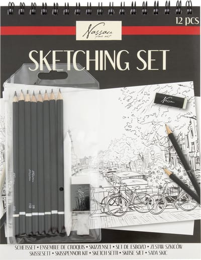 Nassau Fine Art Tekenset – Professionele Tekenset met Schetsblok, Grafietpotloden, Doezelaar, Gum & Puntenslijper – FSC-Certified Schetspapier – Ideaal voor Kunstenaars & Hobbyisten