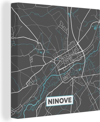 Canvas Schilderij België – Ninove – Stadskaart – Kaart – Blauw – Plattegrond - 20x20 cm - Wanddecoratie