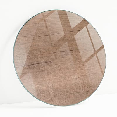 Wallfluent - Natuurlijk Houtpatroon Glazen Plaat - 50 cm - Bruin Glasplaat Tafel - Rond Tafelblad Glas - Gehard Glas - Gehard Glazen Tafelblad Voor de Eettafel in de Eetkamer