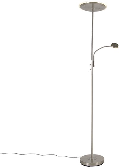QAZQA strela - Moderne Dimbare LED Vloerlamp | Staande Lamp met Dimmer met leeslamp - 1 lichts - H 1800 mm - Staal - Woonkamer | Slaapkamer | Keuken
