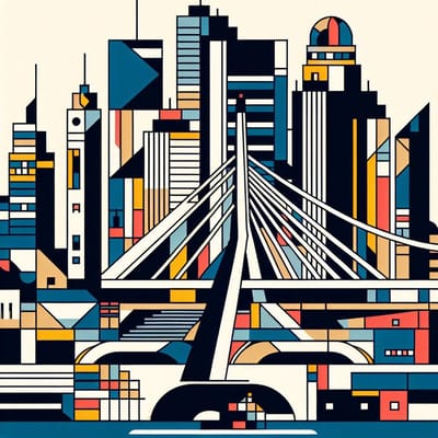 Abstract rotterdam schilderij | Rotterdamse skyline weerspiegeld in abstracte kleuren en vormen | Kunst - 100x100 centimeter op Dibond | Foto op Dibond