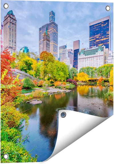 Gards Tuinposter Kleurrijke Central Park tijdens de Herfst - 40x50 cm - Tuindoek - Tuindecoratie - Wanddecoratie buiten - Tuinschilderij