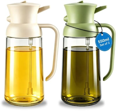Dailygoods- Oliespuitfles 2-in-1 - Set van 2 - 550 ml - Glas - Voedselveilig - Ideaal voor kruiden en grillen - Oliesproeier