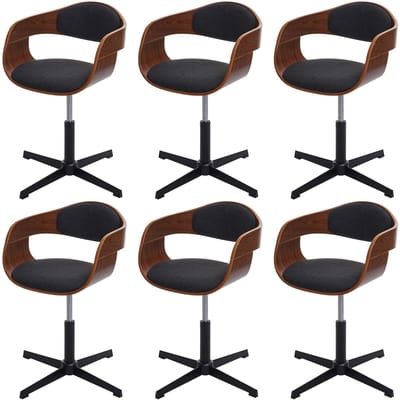 Set van 6 eetkamerstoelen MCW-H46, stoel, in hoogte verstelbaar, draaimechanisme, gebogen hout MVG ~ walnootlook, stof donkergrijs