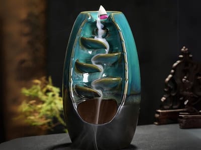 Geurende keramische haardwaterval wierook aromatherapie + 10 lonten - Wierookhouder - Wierook Kegel Brander -Meditatie – Mindfulness – Mediteren – Relax – Rust en Ontspanning