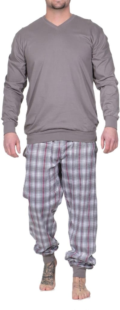 Normann heren pyjama lang met manchetten en jersey ruitenbroek – ook in grote maten