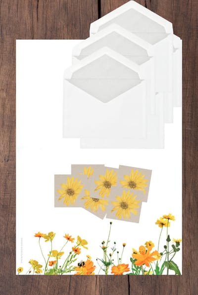 Briefpapier set - WIldflowers - 12 A4 vellen - 6 enveloppen - 6 sluitstickers - Postpapier - Meer Leuks