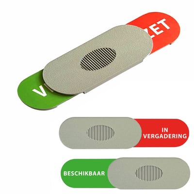 Beschikbaar / In vergadering Schuifbordje – 40x170 mm – Deurindicator – Randloos Design – Antislip Schuifvlak – Zelfklevend – Duurzaam 3D-geprint Kunststof – Grijs