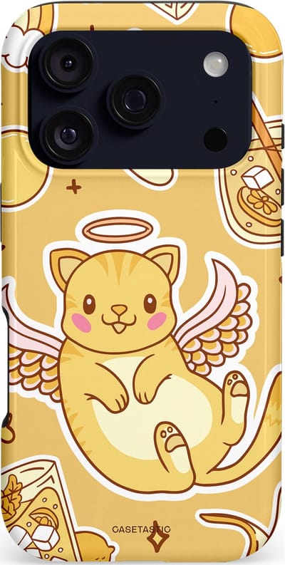 Casetastic hoesje geschikt voor Apple iPhone 17 Pro - MagSafe - Dubbellaagse bescherming - Poezenvleugels - Fashion Case - Goud Beige Perzik