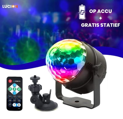 Lucion® Discolamp & Party light - Discolampen - Discobal - Party Lights - Disco verlichting - Roterende led discolamp verlichting - Stroboscoop effect - Party laser met accu - Feestverlichting op accu met statief en afstandsbediening