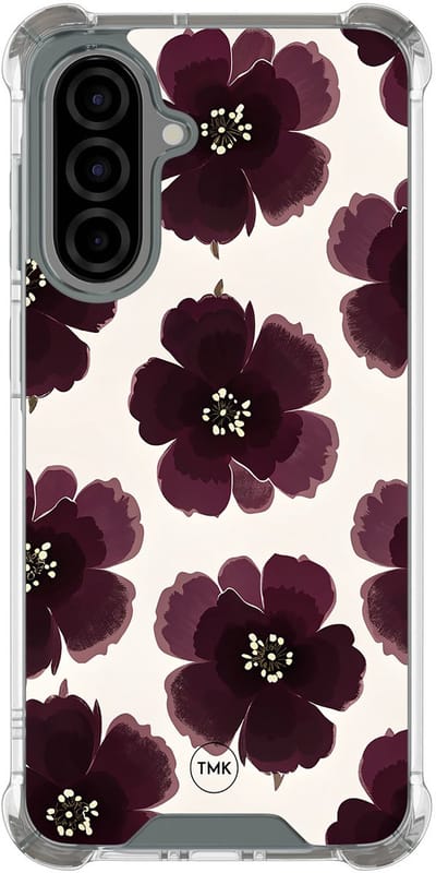Shockproof hoesje geschikt voor Samsung Galaxy A36 - Burgundy flowers - Schokbestendig - Verhoogde randen - TPU case - Extra Sterke Back Cover - Bloemen - Transparant, Rood