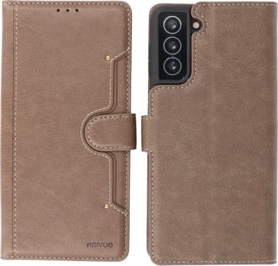 Bestcases Book Case Telefoonhoesje - Kaarthouder Portemonnee Hoesje - Wallet Cases - Geschikt voor Samsung Galaxy S21 - Grijs