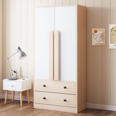 Kledingkast 70x40x170 cm - met dubbele deuren - lades en opbergruimte - houtkleur