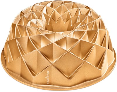 NutriChef Tulband Taartvorm - 9 Inch Gouden Cakevorm - Stevig Gietaluminium - Geometrisch Design voor Gelijkmatig Bakken - Non-stick Coating voor Eenvoudig Loskomen